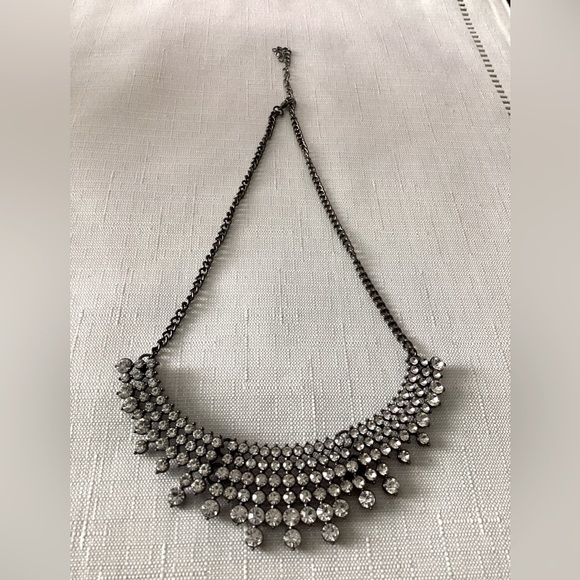 Rhinestone Silver Tone Choker Necklace Jewelry - Rhinestone Silver Tone Choker Necklace